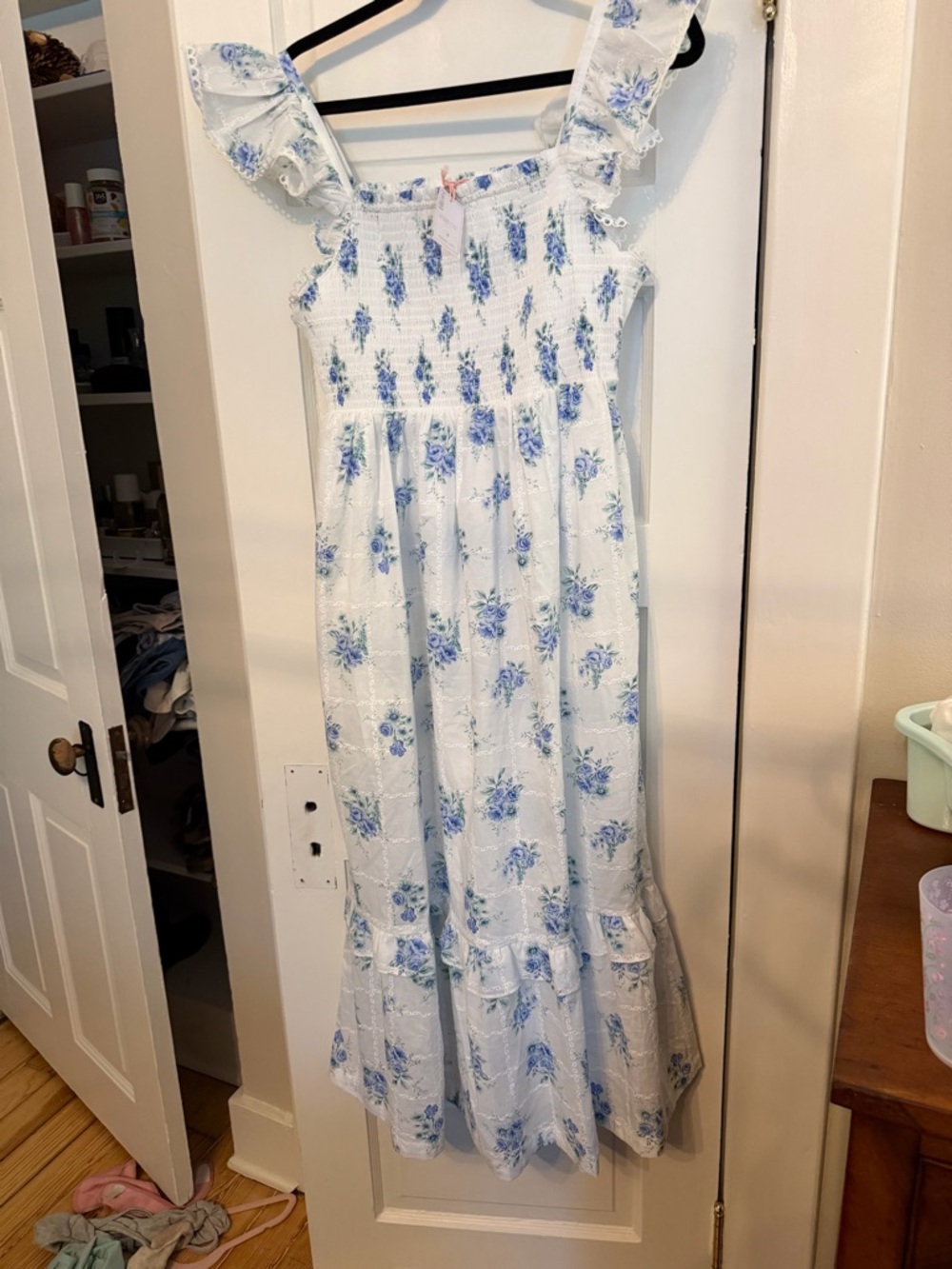 Shabby Chic blue floral smocked maxi dress cottagecore NWT size 10